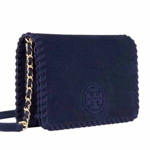 NWT Tory Burch Marion Navy Suede Cross Body Bag